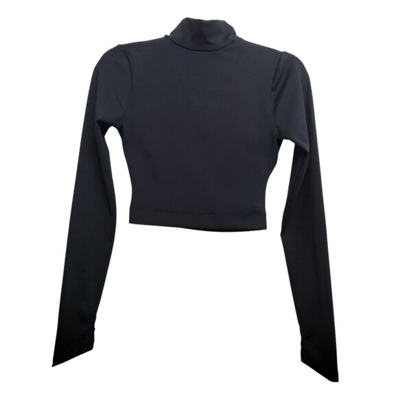 Forever 21 Black Mock Neck Criss Cross Open Back Long Sleeve Crop Top XS - Picture 1 of 7